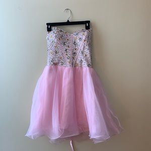Strapless Sequined Pink Homecoming Dress